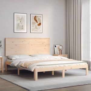 vidaXL Cadru de pat cu tăblie, lemn masiv, king size imagine