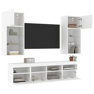 vidaXL Unități de perete TV cu LED-uri, 5 piese, alb, lemn prelucrat imagine