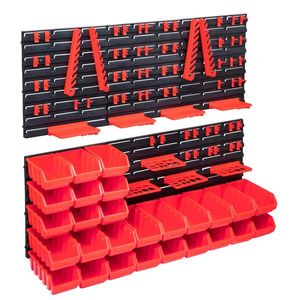 vidaXL Set cutii depozitare 103 piese cu panouri de perete, roșu&negru imagine