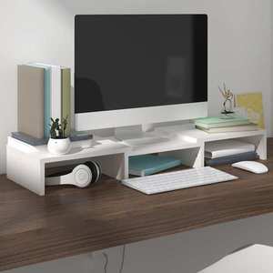vidaXL Stand pentru monitor, alb, 60x24x10, 5 cm, lemn masiv de pin imagine