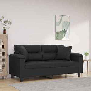 vidaXL Canapea cu 2 locuri cu pernuțe, negru, 140 cm, piele ecologică imagine