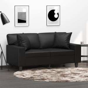 vidaXL Canapea cu 2 locuri cu pernuțe, negru, 120 cm, piele ecologică imagine