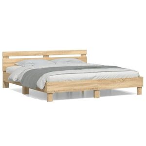 vidaXL Cadru de pat cu tăblie stejar sonoma 200x200 cm lemn prelucrat imagine