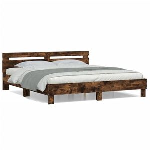 vidaXL Cadru de pat cu tăblie stejar fumuriu 200x200 cm lemn prelucrat imagine
