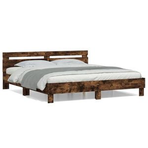 vidaXL Cadru de pat cu tăblie stejar fumuriu 160x200 cm lemn prelucrat imagine