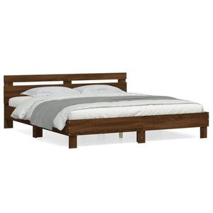 vidaXL Cadru de pat cu tăblie, stejar maro, 160x200 cm, lemn prelucrat imagine