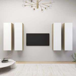 vidaXL Dulap TV 4 buc alb/stejar Sonoma 30, 5x30x110 cm, lemn prelucrat imagine