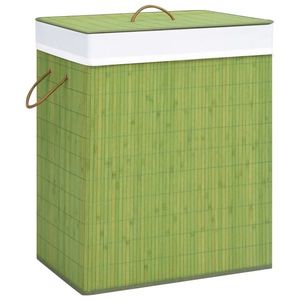 vidaXL Coș de rufe din bambus cu 2 secțiuni, verde, 100 L imagine