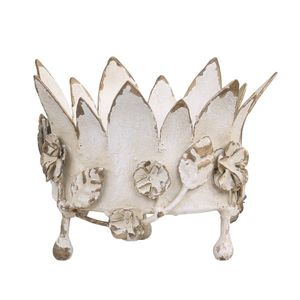 Suport lumanare Crown din metal crem antichizat 14.5x11 cm imagine