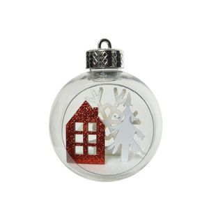 Glob Bauble tree-house- snowflake, Decoris, Ø8 cm, plastic, rosu/alb imagine
