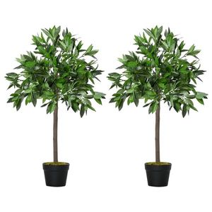 Outsunny Set de 2 Arbori de Dafin in Ghiveci, Plante Artificiale din Plastic Inaltime 90cm pentru Interior si Exterior, Plante Artificiale Decorative imagine