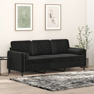 vidaXL Canapea cu 3 locuri cu pernuțe, negru, 180 cm, catifea imagine
