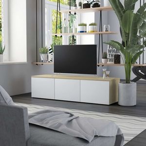 vidaXL Comodă TV, alb și stejar Sonoma, 120 x 34 x 30 cm, PAL imagine