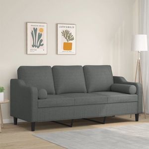 vidaXL Canapea cu 3 locuri cu pernuțe, gri închis, 180 cm, textil imagine