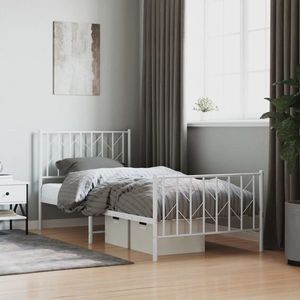 vidaXL Cadru de pat metalic cu tăblie de cap/picioare , alb, 90x190 cm imagine