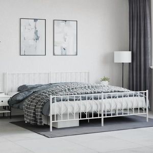 vidaXL Cadru pat metalic cu tăblie de cap/picioare , alb, 200x200 cm imagine