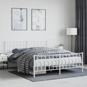 vidaXL Cadru pat metalic cu tăblie de cap/picioare , alb, 160x200 cm imagine