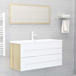 vidaXL Set mobilier baie, 2 piese, alb și stejar Sonoma, PAL imagine