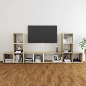 vidaXL Set de dulapuri TV, 5 piese, alb/stejar sonoma, lemn prelucrat imagine