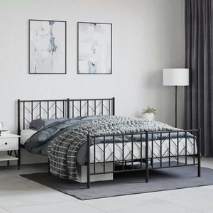 vidaXL Cadru pat metalic cu tăblie de cap/picioare, negru, 150x200 cm imagine