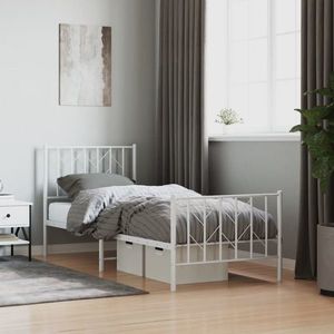 vidaXL Cadru de pat metalic cu tăblie de cap/picioare alb, 80x200 cm imagine