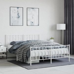 vidaXL Cadru pat metalic cu tăblie de cap/picioare , alb, 150x200 cm imagine