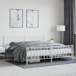 vidaXL Cadru pat metalic cu tăblie de cap/picioare , alb, 193x203 cm imagine