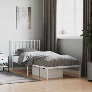 vidaXL Cadru de pat metalic cu tăblie, alb, 90x190 cm imagine