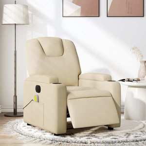 vidaXL Fotoliu electric de masaj rabatabil, crem, textil imagine