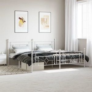vidaXL Cadru de pat metalic cu tăblie, alb, 200x200 cm imagine
