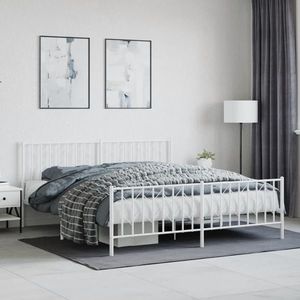 vidaXL Cadru pat metalic cu tăblie de cap/picioare , alb, 183x213 cm imagine
