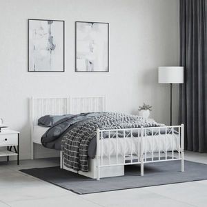 vidaXL Cadru pat metalic cu tăblie de cap/picioare , alb, 120x200 cm imagine