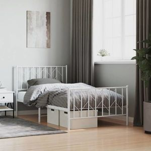 vidaXL Cadru de pat metalic cu tăblie de cap/picioare alb, 100x190 cm imagine