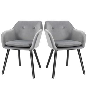 HOMCOM Set de 2 scaune pentru sufragerie cu cotiere, scaune pentru bucatarie tapitate cu catifea cu picioare din lemn, 54x56x74cm, gri imagine