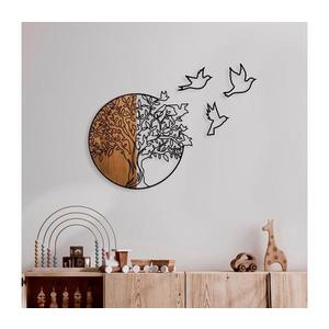 Decorațiune de perete 60x56 cm lemn/metal copac și păsări imagine
