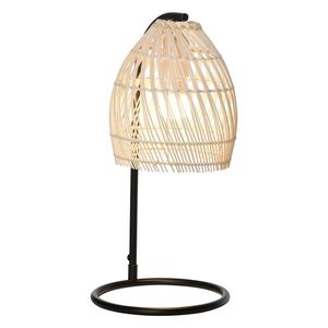 HOMCOM Lampă de Masă din Rattan, Iluminat Ambiental pentru Citit, Stil Vintage, Cuplare E27 Ф20x41cm, Bej | Aosom Romania imagine