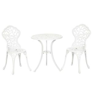 Outsunny Set pentru gradina 3 bucati din aluminiu alb cu design floral, 2 scaune pentru exterior 45x42x85.5 cm si masa rotunda Ø61x66.5 cm | AOSOM RO imagine