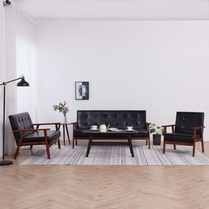 vidaXL Set canapea, 3 piese., negru, piele artificială imagine