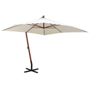 vidaXL Umbrelă de soare suspendată cu stâlp de lemn, 300x300 cm, alb imagine