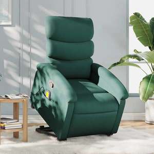 vidaXL Fotoliu rabatabil de masaj, cu ridicare, verde închis, textil imagine