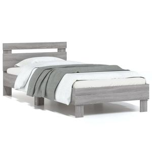 vidaXL Cadru de pat cu tăblie, gri sonoma, 90x200 cm, lemn prelucrat imagine