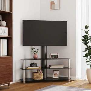 vidaXL Suport TV de colț 3 niveluri pentru 32-70 inchi, negru/argintiu imagine