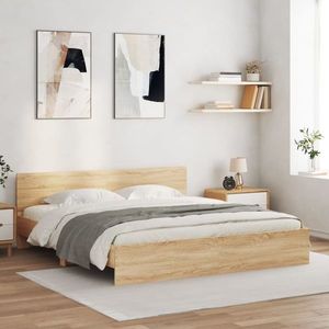 vidaXL Cadru de pat cu tăblie, stejar sonoma, 160x200 cm imagine