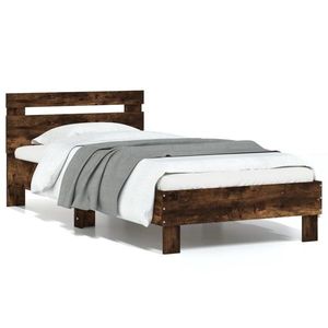 vidaXL Cadru de pat cu tăblie stejar fumuriu 90x200 cm lemn prelucrat imagine
