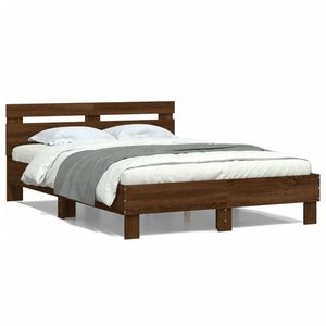 vidaXL Cadru de pat cu tăblie, stejar maro, 120x200 cm, lemn prelucrat imagine