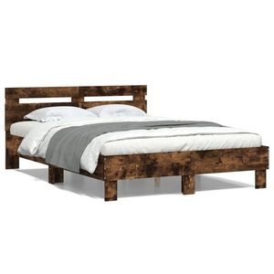 vidaXL Cadru de pat cu tăblie stejar fumuriu 120x200 cm lemn prelucrat imagine