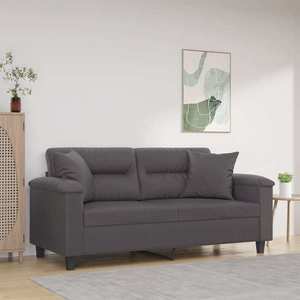 vidaXL Canapea cu 2 locuri cu pernuțe, gri, 140 cm, piele ecologică imagine