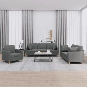 vidaXL Set de canapele cu perne, 3 piese, gri închis, textil imagine