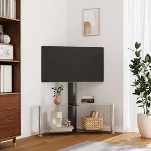 vidaXL Suport TV de colț 2 niveluri pentru 32-70 inchi, negru/argintiu imagine