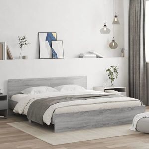 vidaXL Cadru de pat cu tăblie, gri sonoma, 160x200 cm imagine